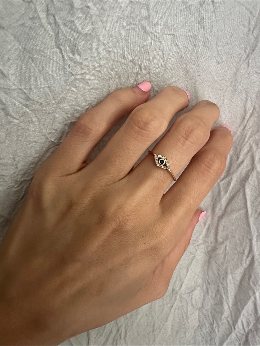 Delicate Silver Evil Eye Ring